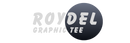 Logo of Roydel GraphicTee with a dark gray circle and white text on a light gray background