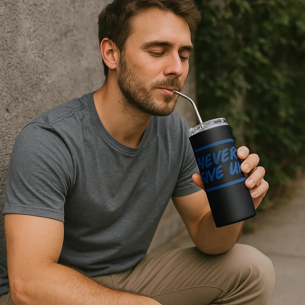 NEVER GIVE UP”  Steel Tumbler – 20oz - Roydel Graphic Tee's